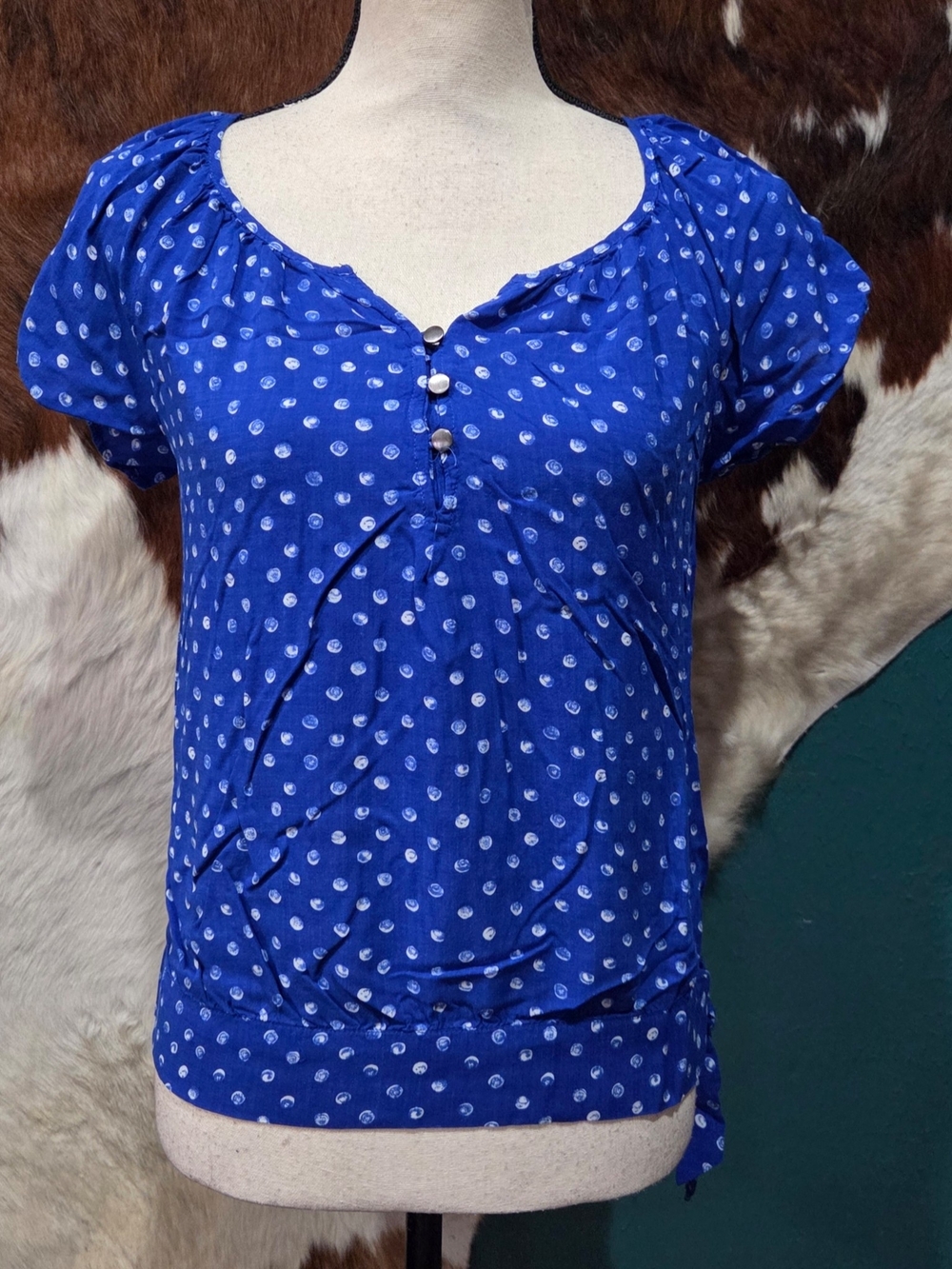 Apt. 9 Royal Blue Polka Dot Short Sleeve Blouse